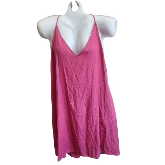 Free People Boho Maxi Dress-Contrast Embroidery-Crinkle-Fuchsia-Puffy Sleeves-L - Picture 10 of 15